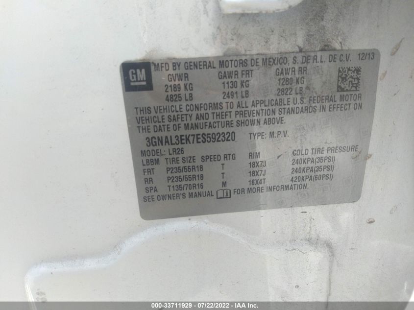 2014 CHEVROLET CAPTIVA SPORT FLEET LT 3GNAL3EK7ES592320