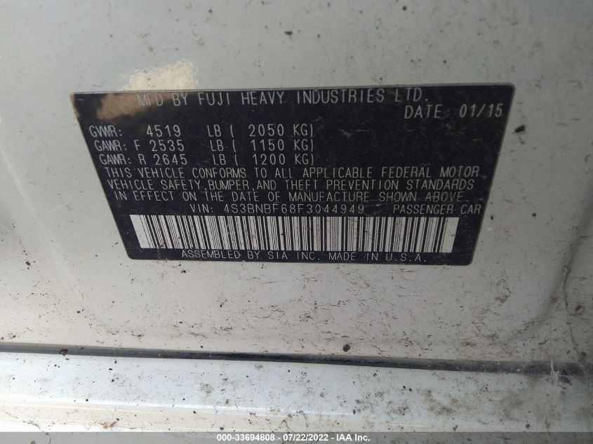 2015 SUBARU LEGACY 2.5I PREMIUM 4S3BNBF68F3044949