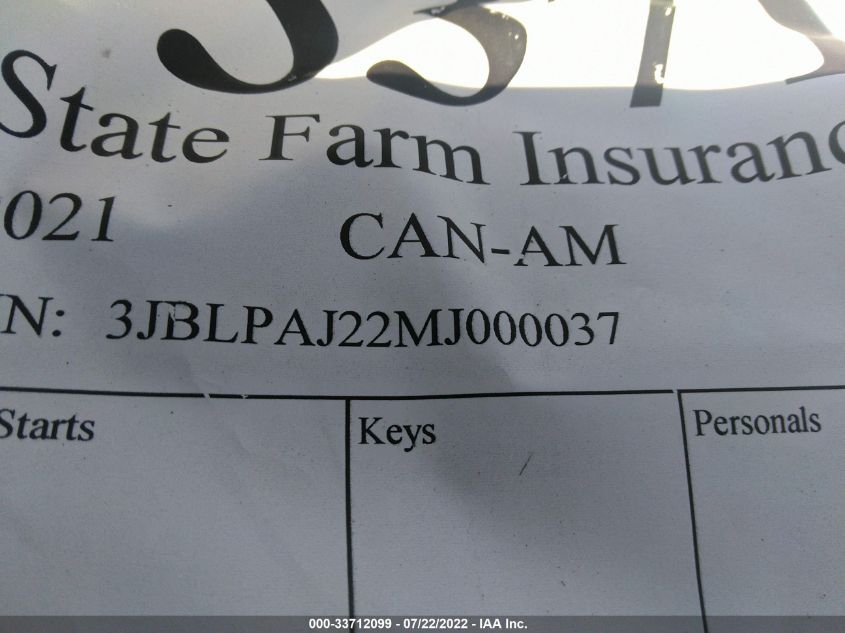 2021 CAN-AM OUTLANDER MAX 650 XT 3JBLPAJ22MJ000037