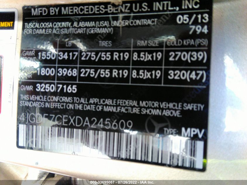 2013 MERCEDES-BENZ GL-CLASS GL 450 4JGDF7CEXDA245609