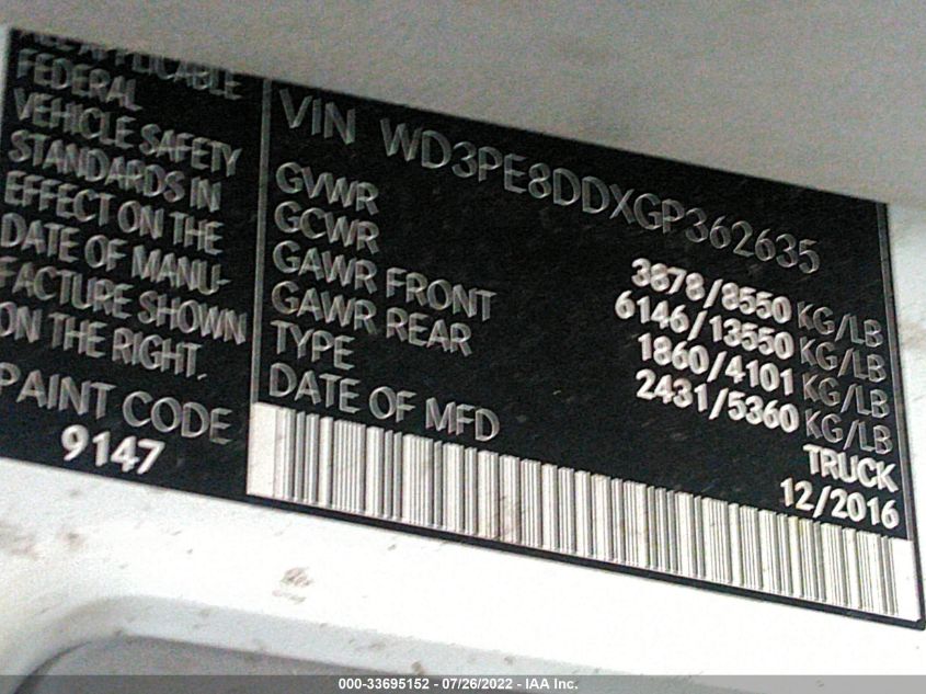 2016 MERCEDES-BENZ SPRINTER CARGO VANS - WD3PE8DDXGP362635