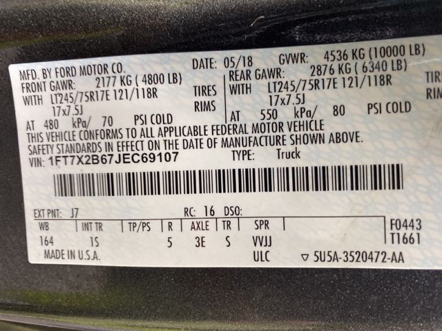 2018 FORD F250 XL/XLT/LARIAT 1FT7X2B67JEC69107