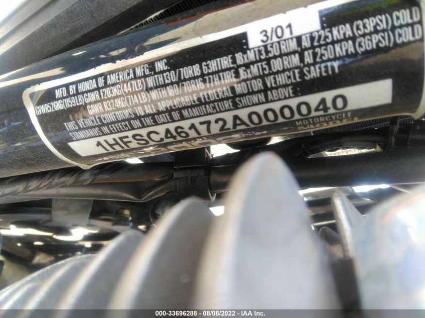 2002 HONDA VTX1800 C 1HFSC46172A000040