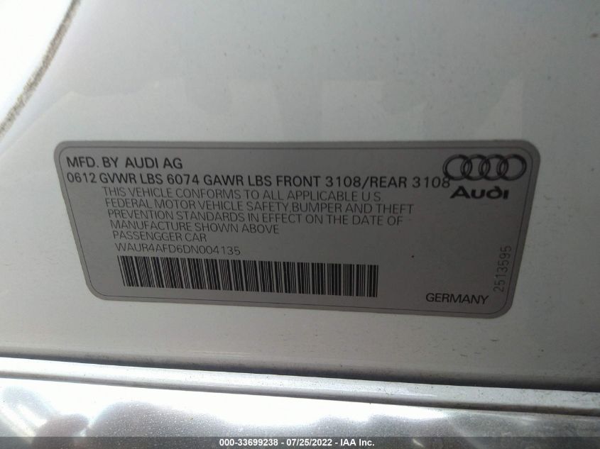 2013 AUDI A8 L 6.3L WAUR4AFD6DN004135