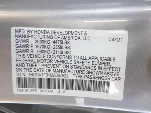 2021 HONDA ACCORD SPORT 1HGCV1F31MA067522