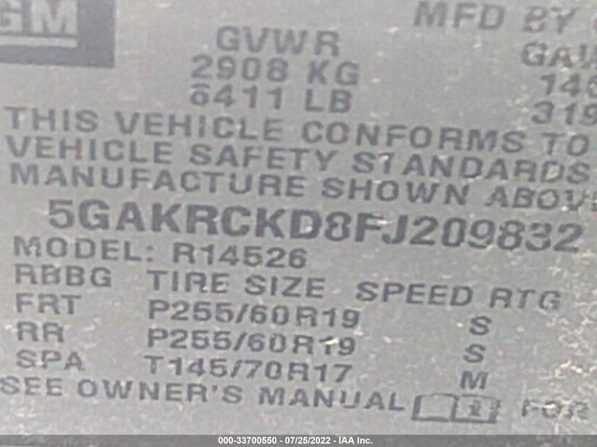 2015 BUICK ENCLAVE PREMIUM 5GAKRCKD8FJ209832