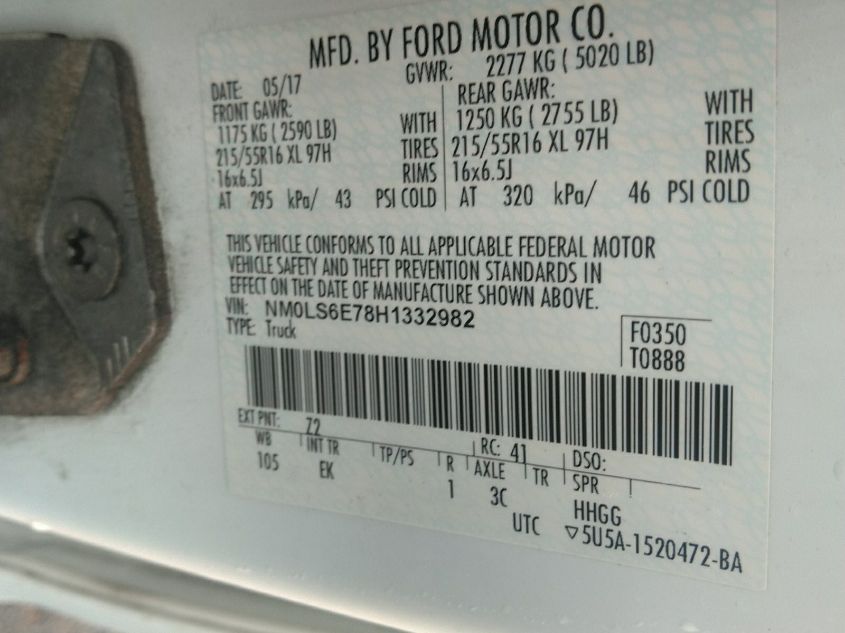 2017 FORD TRANSIT CONNECT XL NM0LS6E78H1332982
