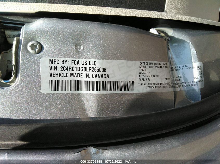 2020 CHRYSLER VOYAGER LXI 2C4RC1DG0LR265006