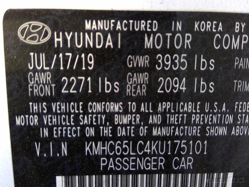 2019 HYUNDAI IONIQ BLUE KMHC65LC4KU175101