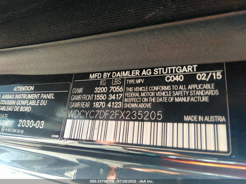 2015 MERCEDES-BENZ G 63 AMG 4MATIC WDCYC7DF2FX235205