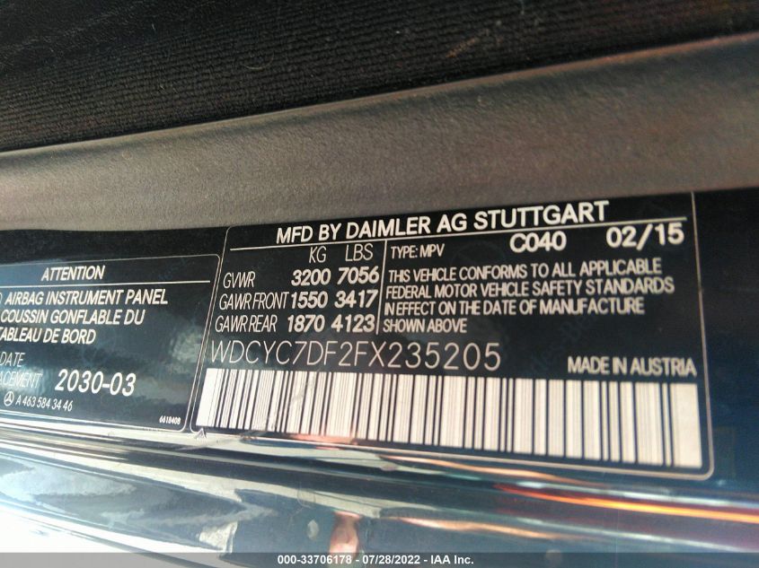 2015 MERCEDES-BENZ G 63 AMG 4MATIC - WDCYC7DF2FX235205