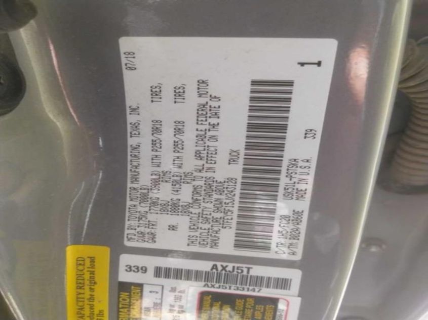 2018 TOYOTA TUNDRA 2WD SR5/LIMITED/PLATINUM 5TFEY5F15JX243128