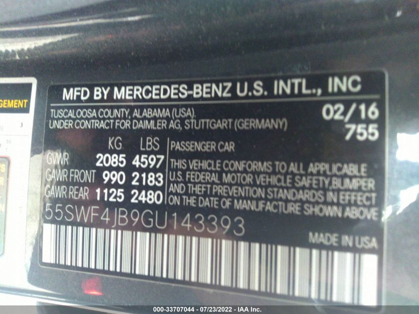 2016 MERCEDES-BENZ C 300 55SWF4JB9GU143393