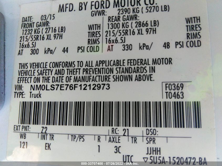 2015 FORD TRANSIT CONNECT XL NM0LS7E76F1212973