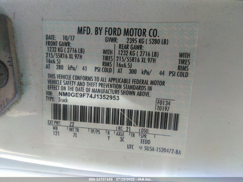 2018 FORD TRANSIT CONNECT WAGON XLT NM0GE9F74J1352953