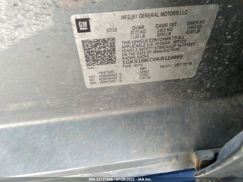 2019 GMC YUKON SLT 1GKS1BKC0KR119999
