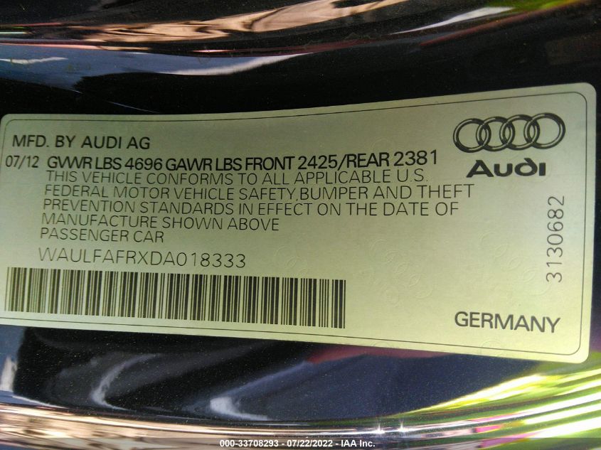 2013 AUDI A5 PREMIUM PLUS WAULFAFRXDA018333
