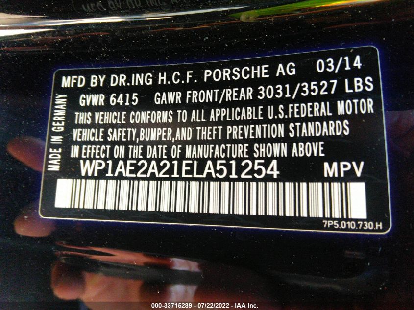 2014 PORSCHE CAYENNE S HYBRID WP1AE2A21ELA51254