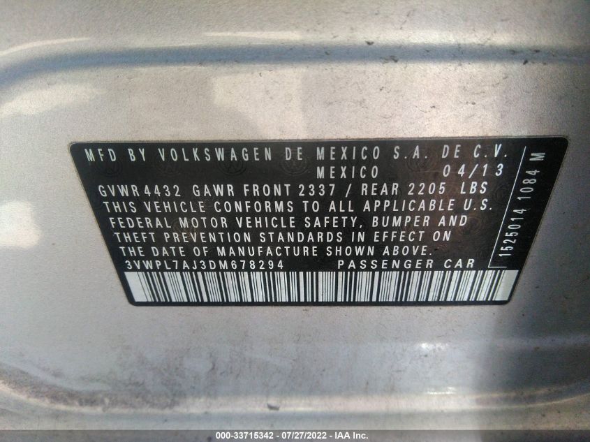 2013 VOLKSWAGEN JETTA SPORTWAGEN TDI 3VWPL7AJ3DM678294