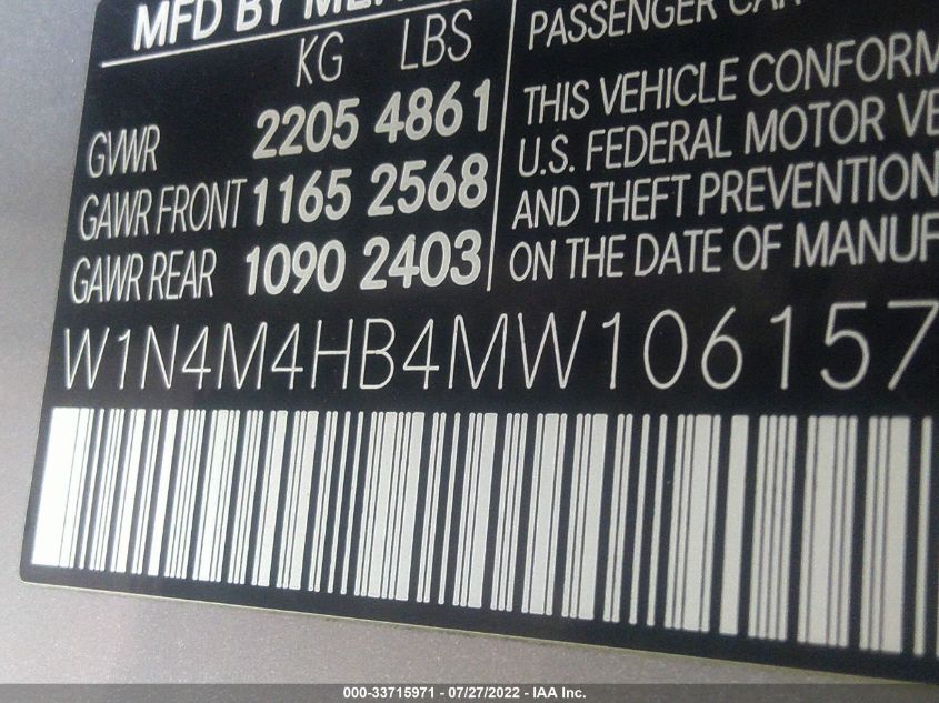2021 MERCEDES-BENZ GLB GLB 250 W1N4M4HB4MW106157