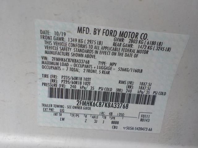 2019 FORD FLEX SEL 2FMHK6C87KBA33768