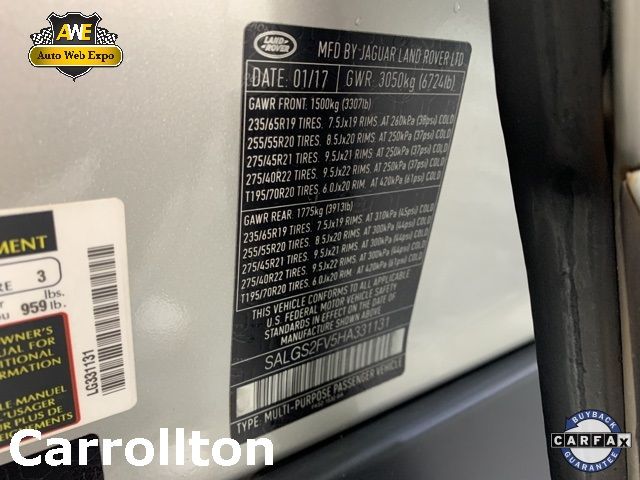 2017 LAND ROVER RANGE ROVER HSE SALGS2FV5HA331131