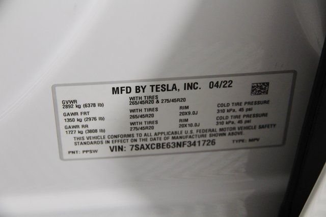 2022 TESLA MODEL X 7SAXCBE63NF341726