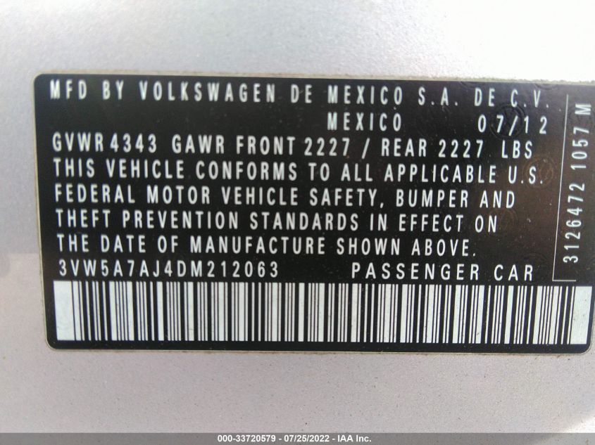 2013 VOLKSWAGEN GLI AUTOBAHN W/NAV 3VW5A7AJ4DM212063
