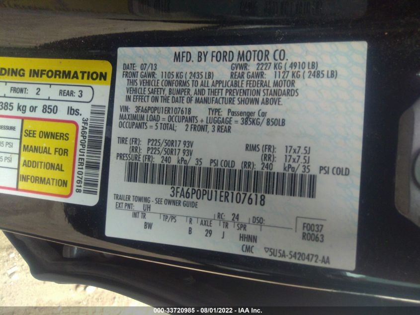 2014 FORD FUSION ENERGI SE LUXURY 3FA6P0PU1ER107618