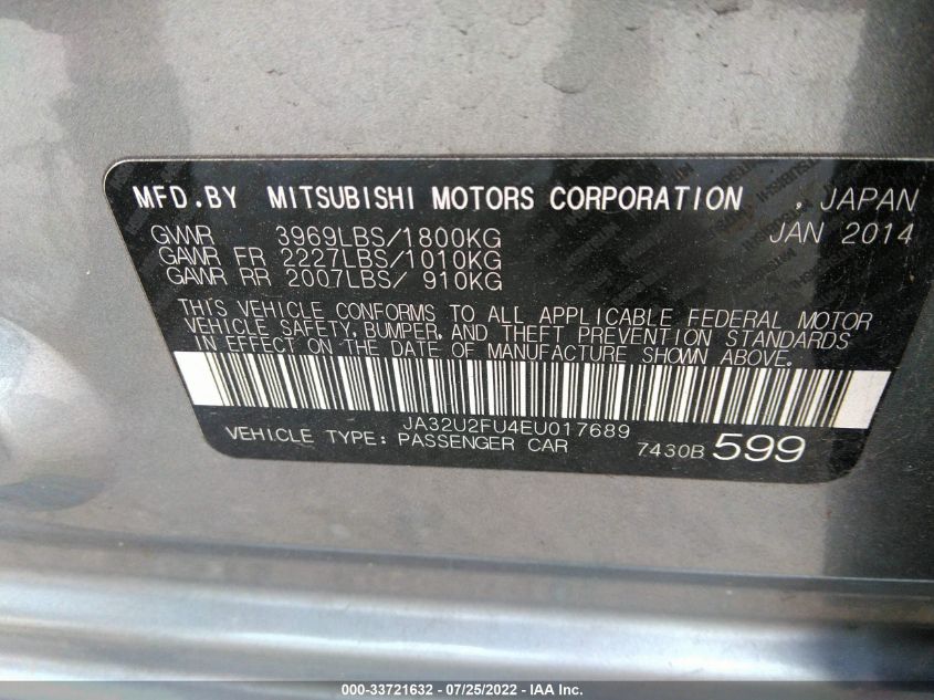 2014 MITSUBISHI LANCER ES JA32U2FU4EU017689