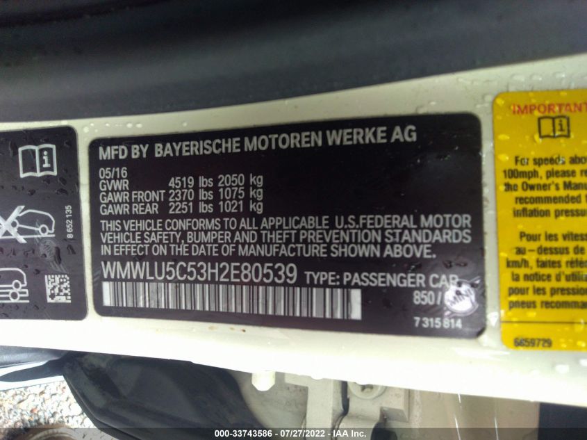 2017 MINI CLUBMAN COOPER S WMWLU5C53H2E80539