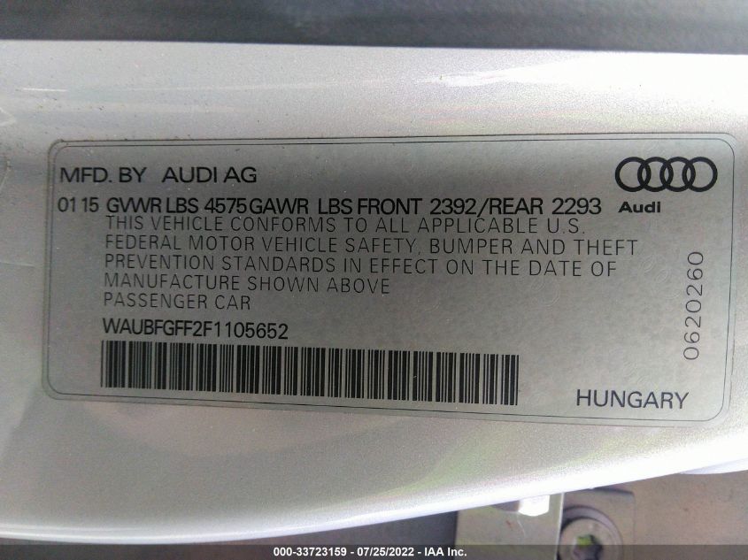 2015 AUDI S3/A3 2.0T PREMIUM WAUBFGFF2F1105652