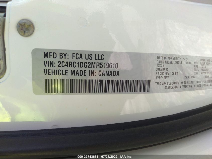 2021 CHRYSLER VOYAGER LXI 2C4RC1DG2MR519610