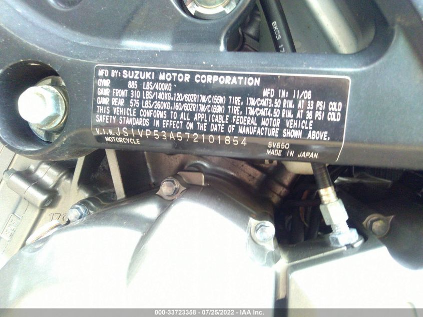 2007 SUZUKI SV650 JS1VP53A572101854