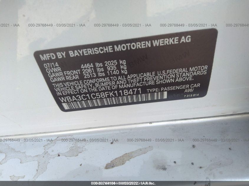 2015 BMW 3 SERIES 328I WBA3C1C58FK118471