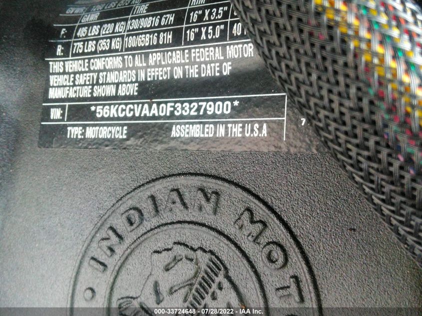 2015 INDIAN MOTORCYCLE CO. CHIEF VINTAGE 56KCCVAA0F3327900