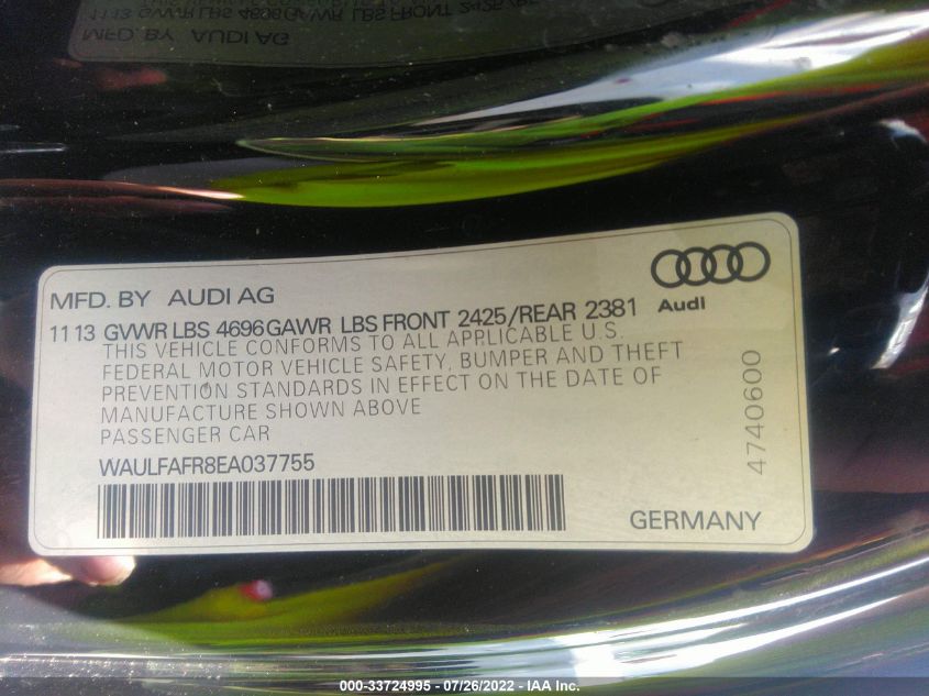 2014 AUDI A5 PREMIUM PLUS WAULFAFR8EA037755