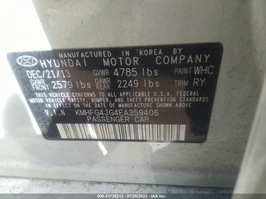 2014 HYUNDAI AZERA KMHFG4JG4EA359406