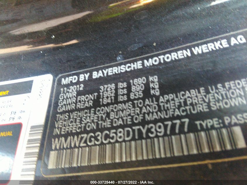 2013 MINI COOPER CLUBMAN S WMWZG3C58DTY39777
