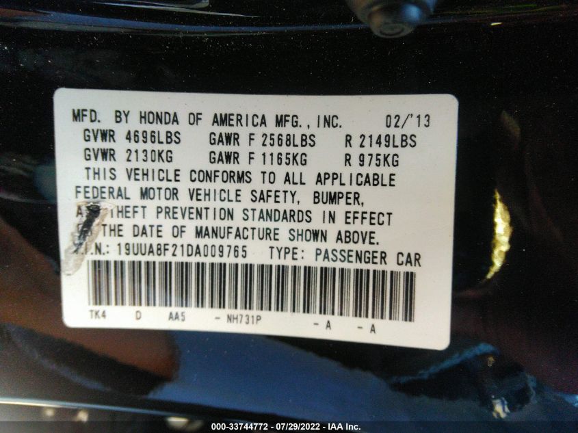 2013 ACURA TL 19UUA8F21DA009765