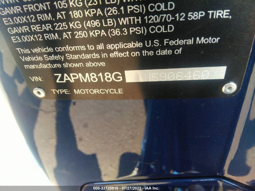 2022 VESPA PRIMAVERA ZAPM818G1N5906460