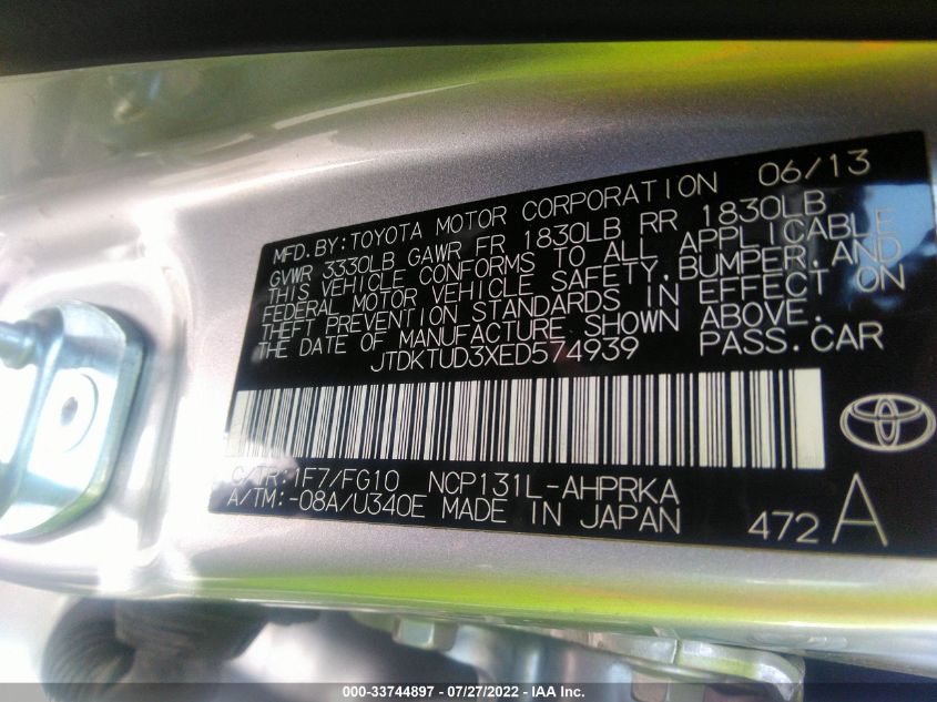 2014 TOYOTA YARIS L/SE/LE JTDKTUD3XED574939