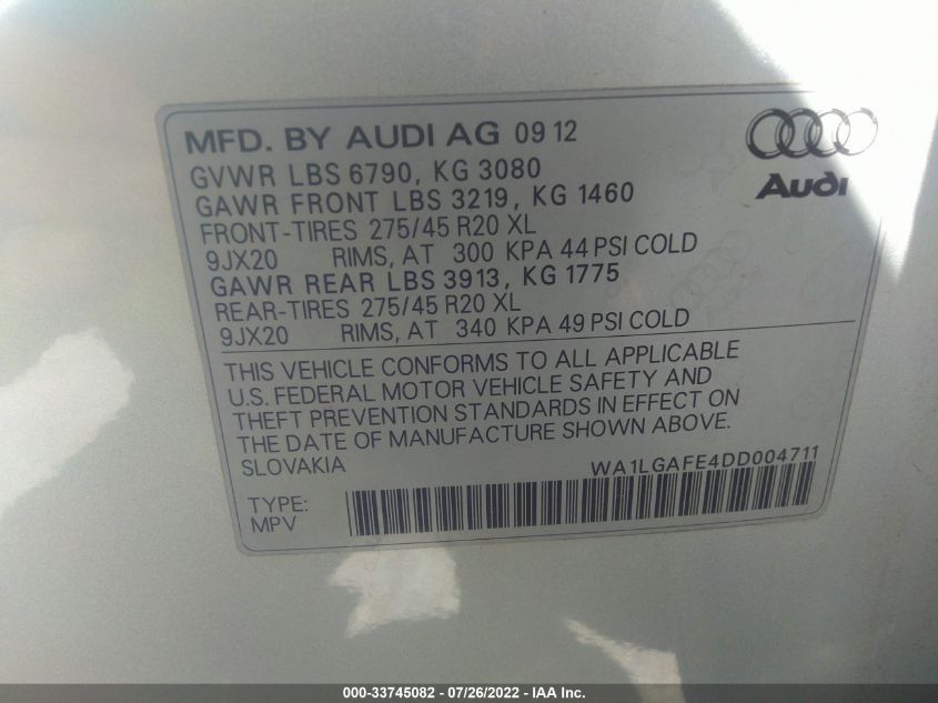 2013 AUDI Q7 3.0T PREMIUM PLUS WA1LGAFE4DD004711