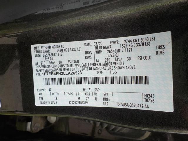 2020 FORD RANGER XL/XLT/LARIAT 1FTER4FH2LLA26523