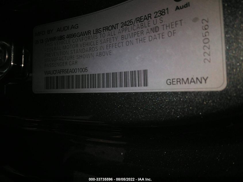 2014 AUDI A5 PREMIUM WAUCFAFR5EA001005