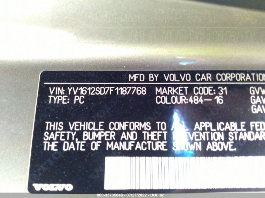 2015 VOLVO V60 T5 PLATINUM YV1612SD7F1187768