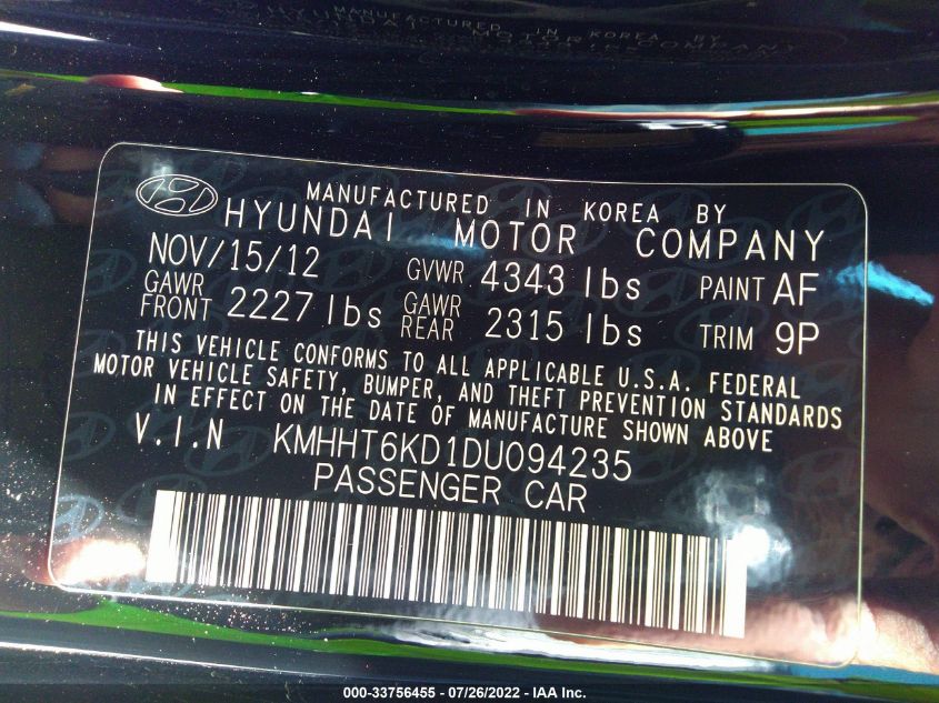 2013 HYUNDAI GENESIS COUPE 2.0T KMHHT6KD1DU094235