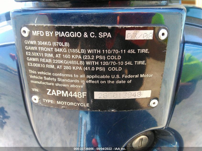 2008 VESPA LX 150 ZAPM448F285013948