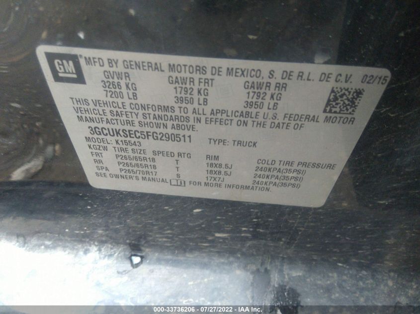 2015 CHEVROLET SILVERADO 1500 LTZ - 3GCUKSEC5FG290511