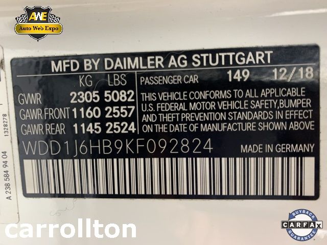 2019 MERCEDES-BENZ E 450 WDD1J6HB9KF092824